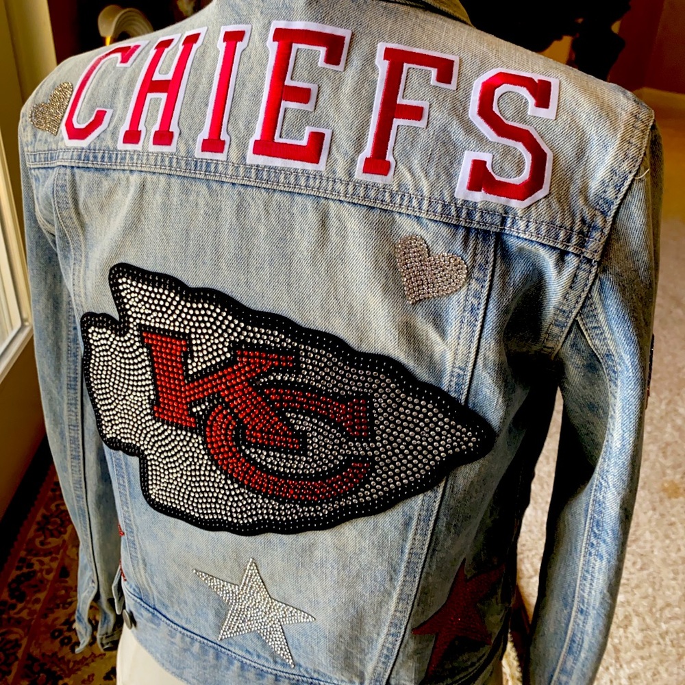 Custom made chiefs bling jean jacket